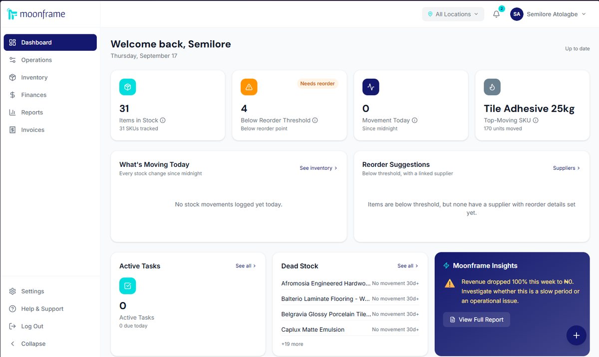 Moonframe dashboard