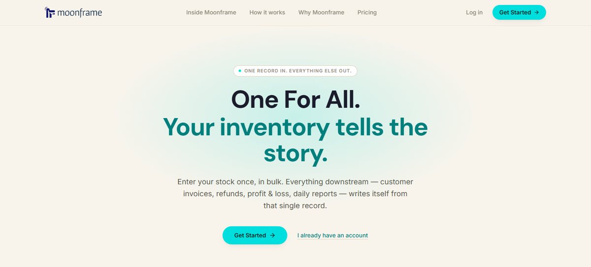 Moonframe landing page: One For All, your inventory tells the story
